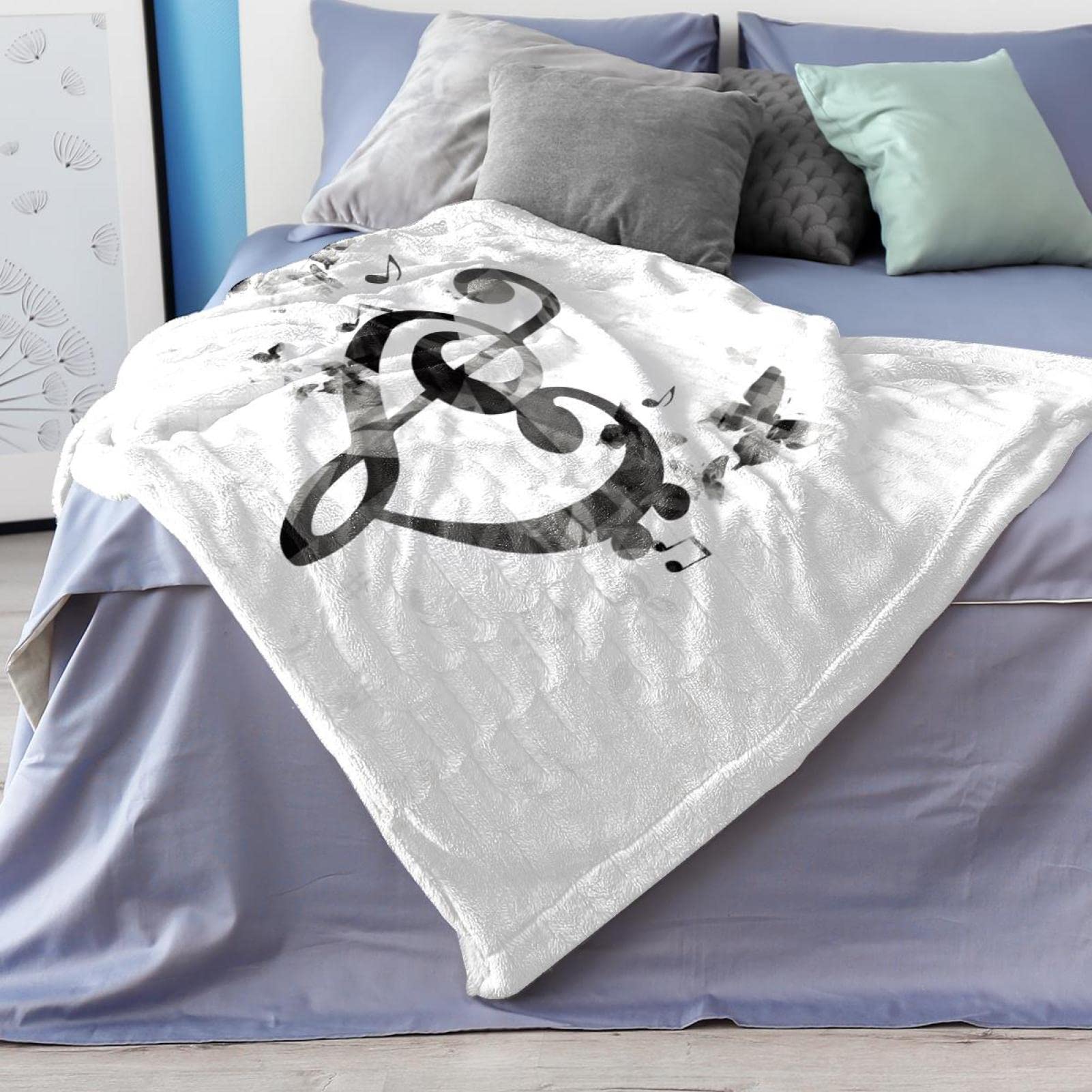 Coperta in pile con musiche retrò bella per divano, divano o letto, accoglienti coperte morbide