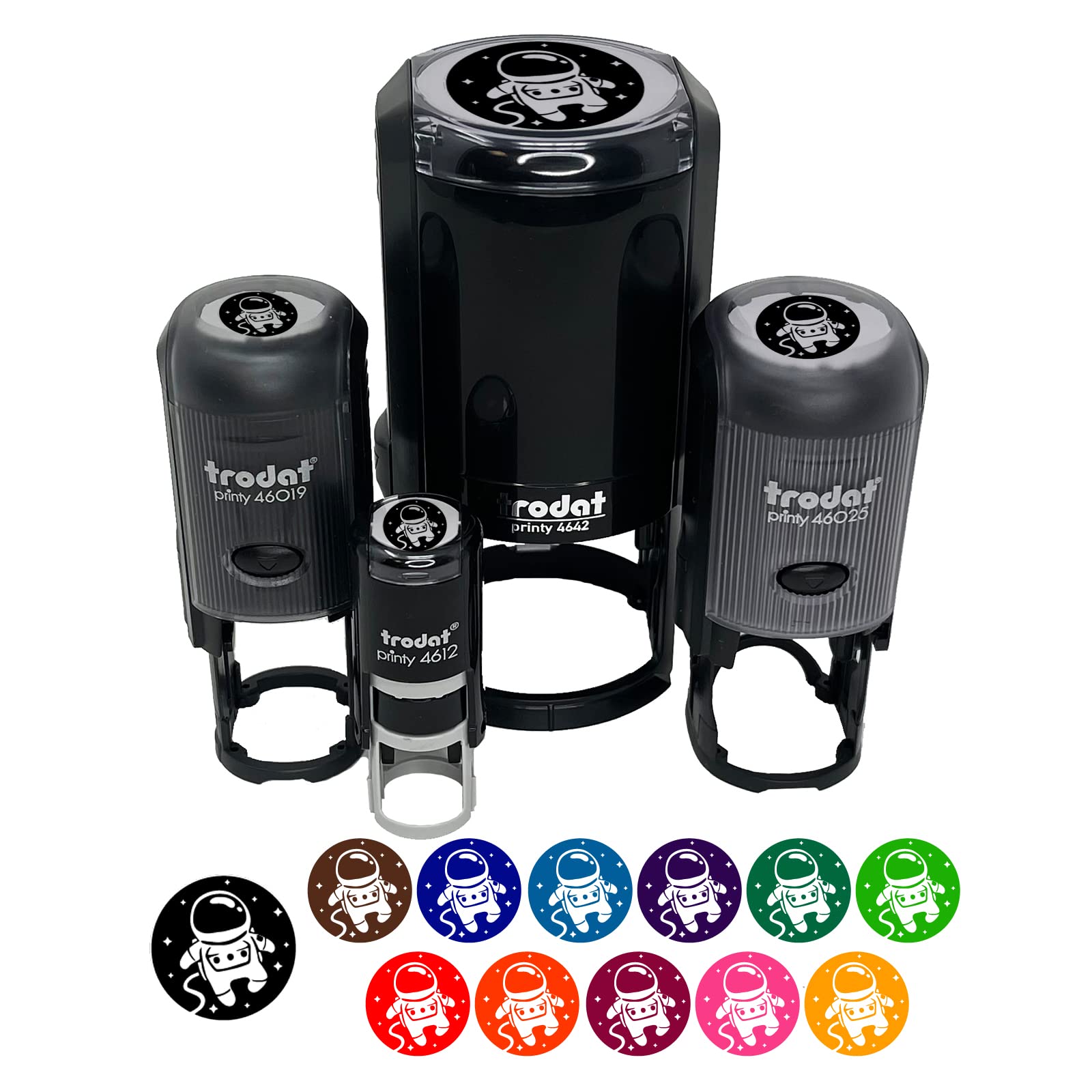 Cute Astronaut in Space with Stars Self-Inking Rubber Stamp for Stamping Ink Stamper Crafting Planners - 1/2 Inch Mini - Sky Blue Ink