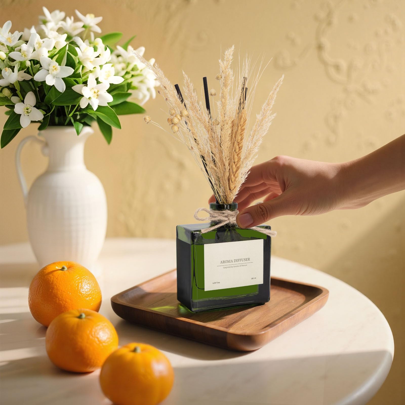 Blume Raumduft Diffuser für 120 Tage Büro,Aroma Diffuser Zitrus Duft mit 7 Duftstäbchen,Natürlich Langanhaltend Lufterfrischer für die Schlafzimmer, Raumdüfte für dekorative Wohnaccessoires