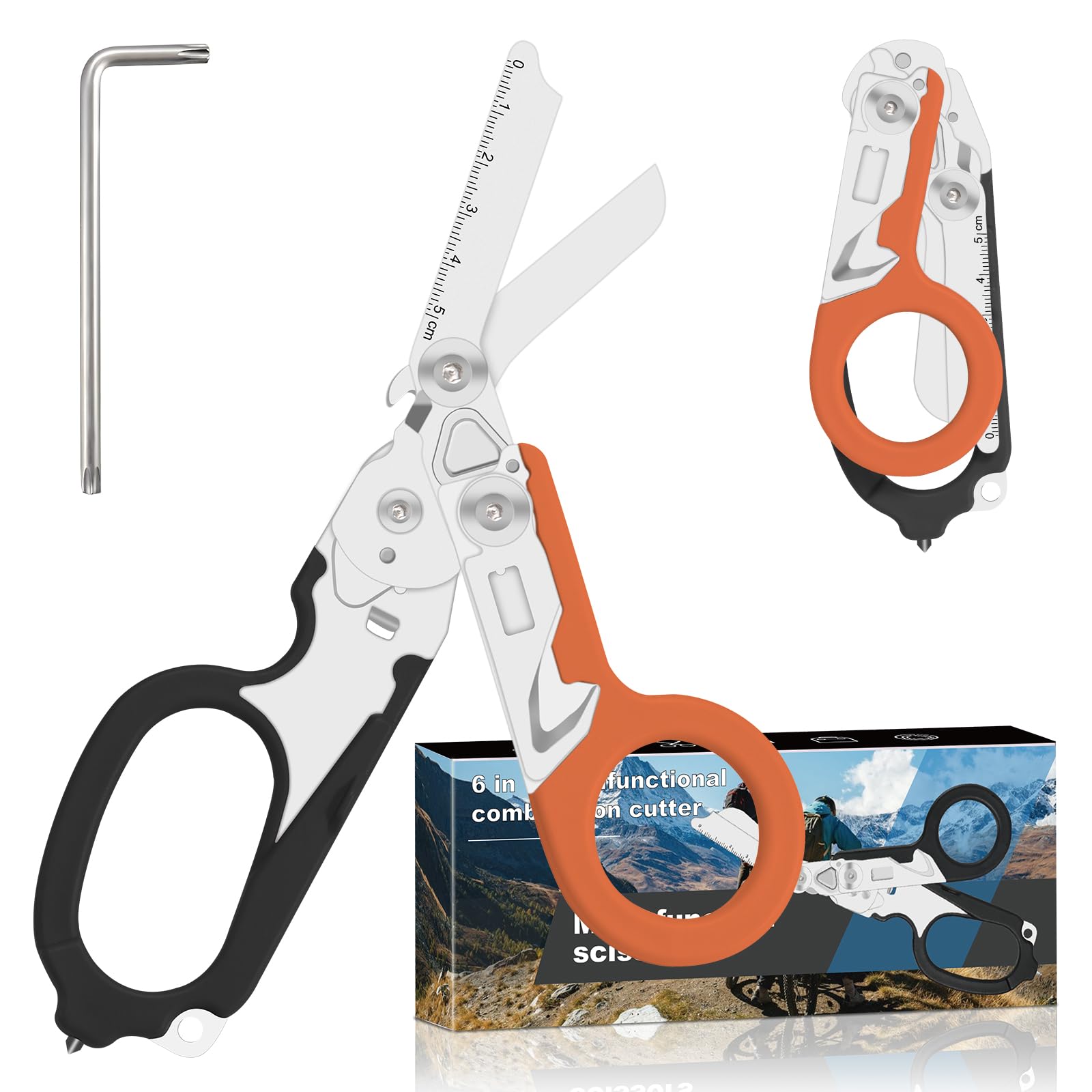6-in-1 Heavy-Duty Emergency trauma shears (Black Orange)