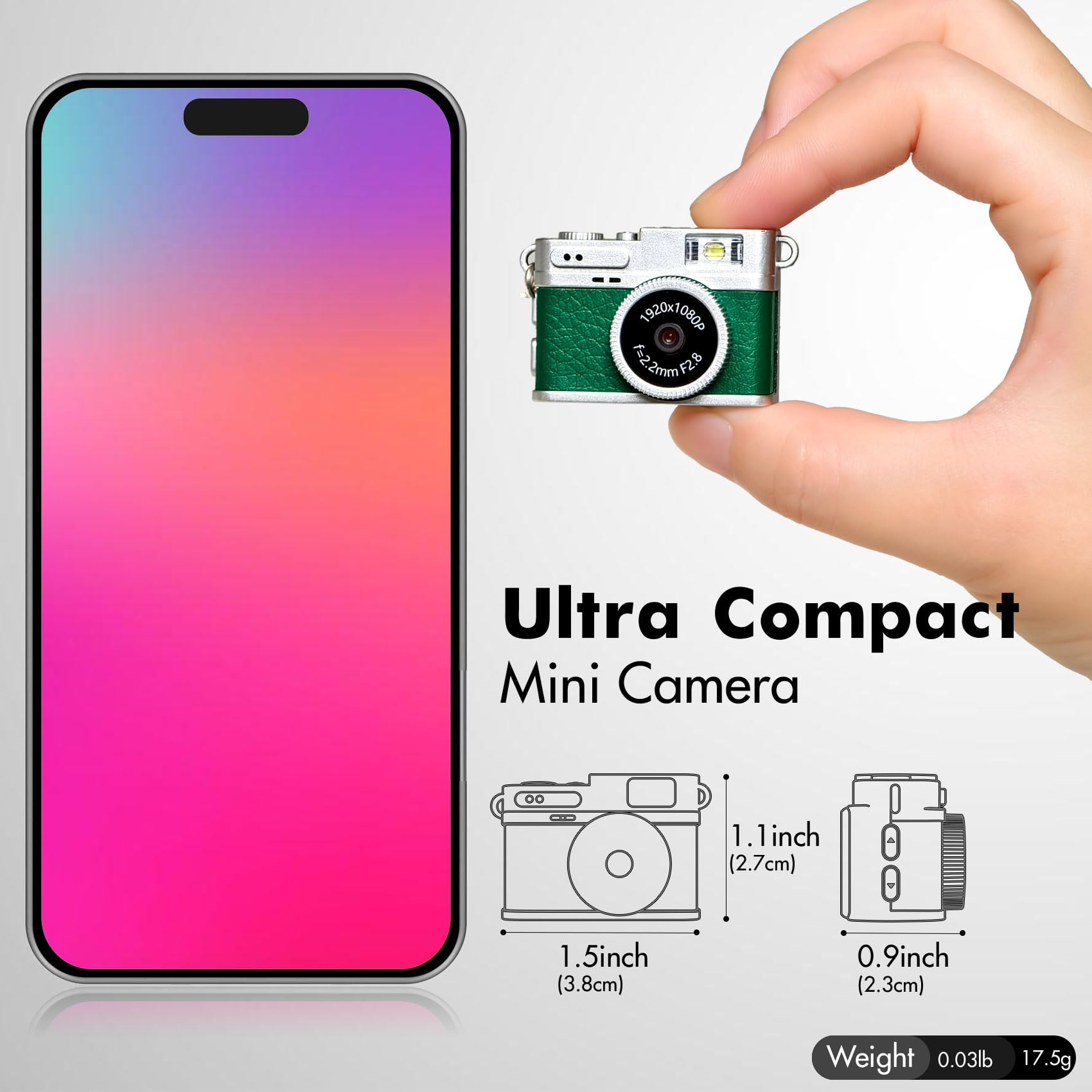 Mini portachiavi con fotocamera digitale, mini fotocamera retrò portatile vintage, video 1080p, con scheda da 32 GB, per principianti, adolescenti, adulti, bambini (verde)