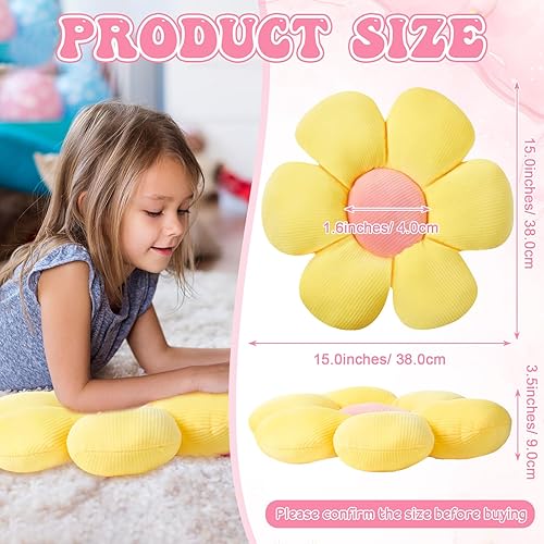 Miniatura 2 de 4 almohadas de felpa de flores, bonitas almohadas de suelo con forma de margarita, cojines estéticos para asiento de flores, cojines de silla de