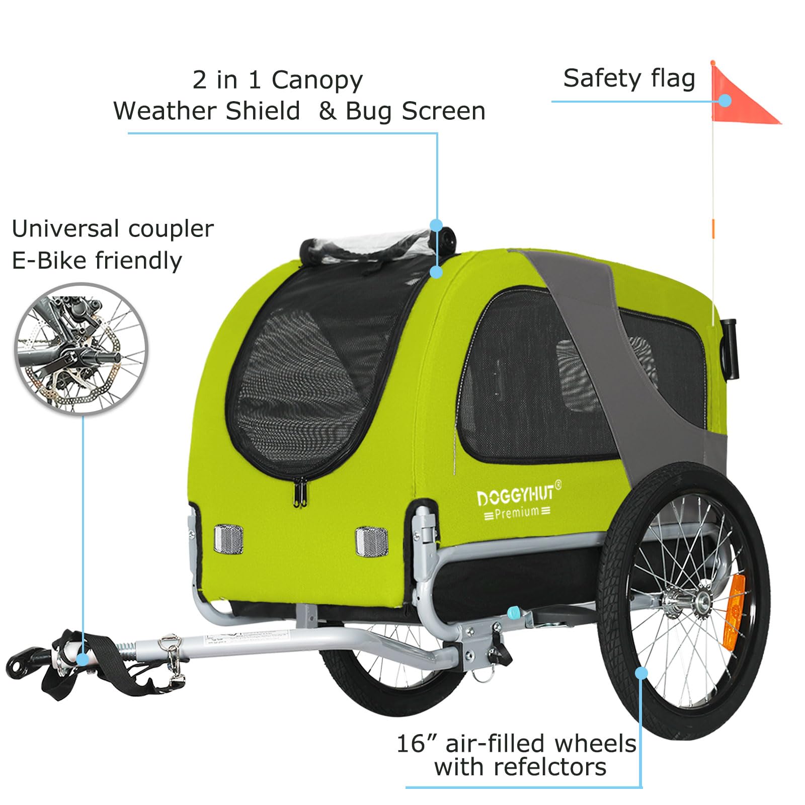 DOGGYHUT® Premium M Hundeanhänger 2-in-1 Hundebuggy & Jogger Fahrradanhänger für Hunde bis 23kg