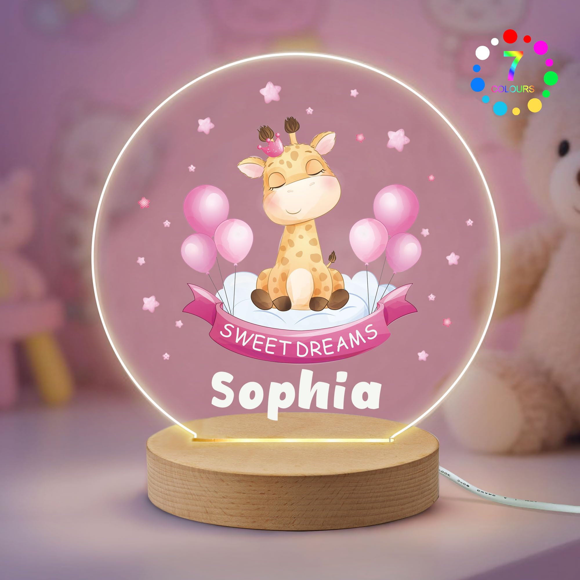 EDSG Personalised Night Light Gifts for Baby Nursery Custom 7 Colors Night Lamp Baby Gifts for Boys Girls Kids Toddler Daughter Niece Granddaughter Christmas Birthday Bedroom Decor (Pink-Giraffe)
