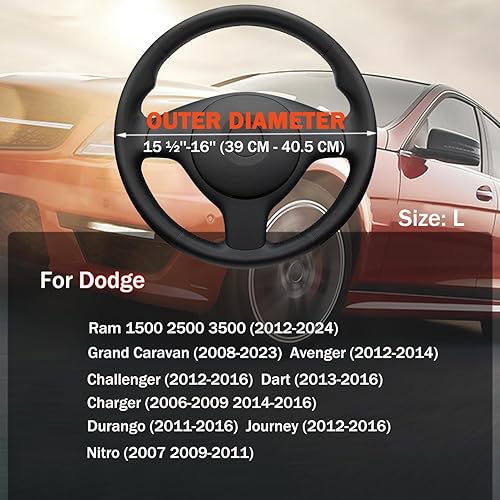 Miniatura 9 de Funda para volante de automóvil para Dodge RAM 1500 2500 3500 Grand Caravan Accesorios 2012-2024 RAM 1500 2500 3500 cabina estándar Quad Cab Crew