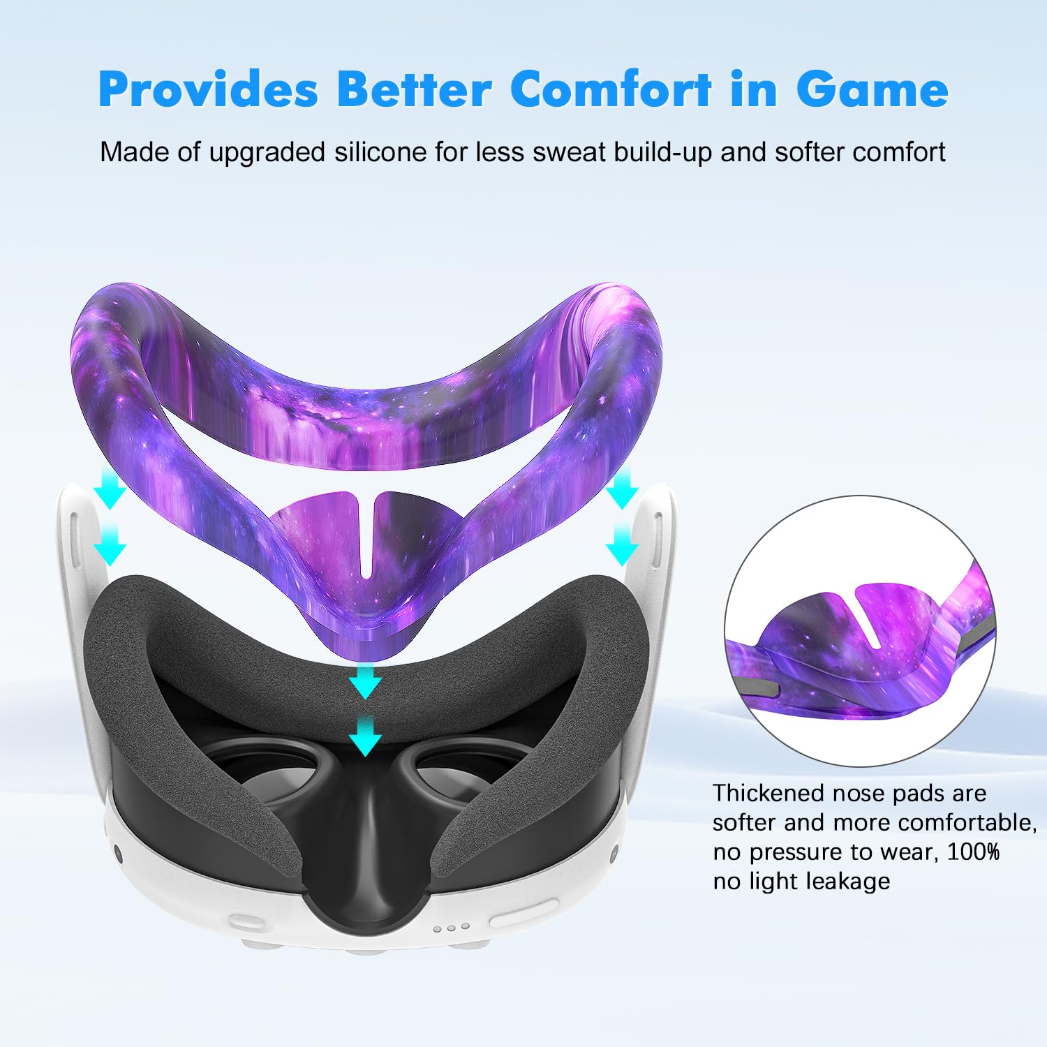 Akcesoria do Oculus Quest 3, zestaw silikonowych osłon do Meta Quest 3, zestaw akcesoriów VR, w tym skórzana osłona uchwytu kontrolera, osłona VR, osłona twarzy, osłona obiektywu (Starlight