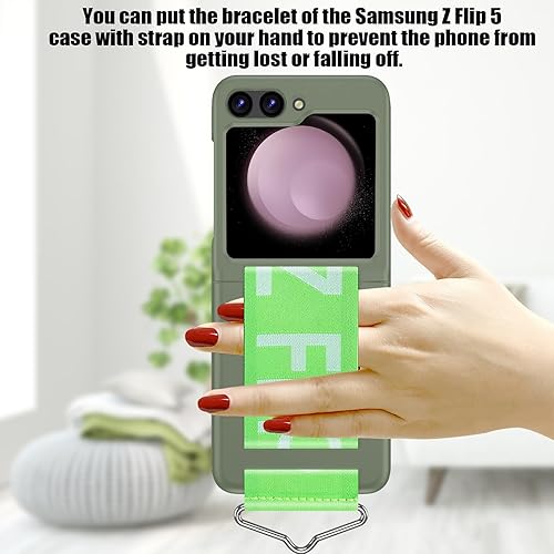 Miniatura 3 de Funda para Galaxy Z Flip 5 con correa, protección de bisagra de nailon, carcasa rígida de PC Z Flip 5 con correa de mano ajustable para mujeres y