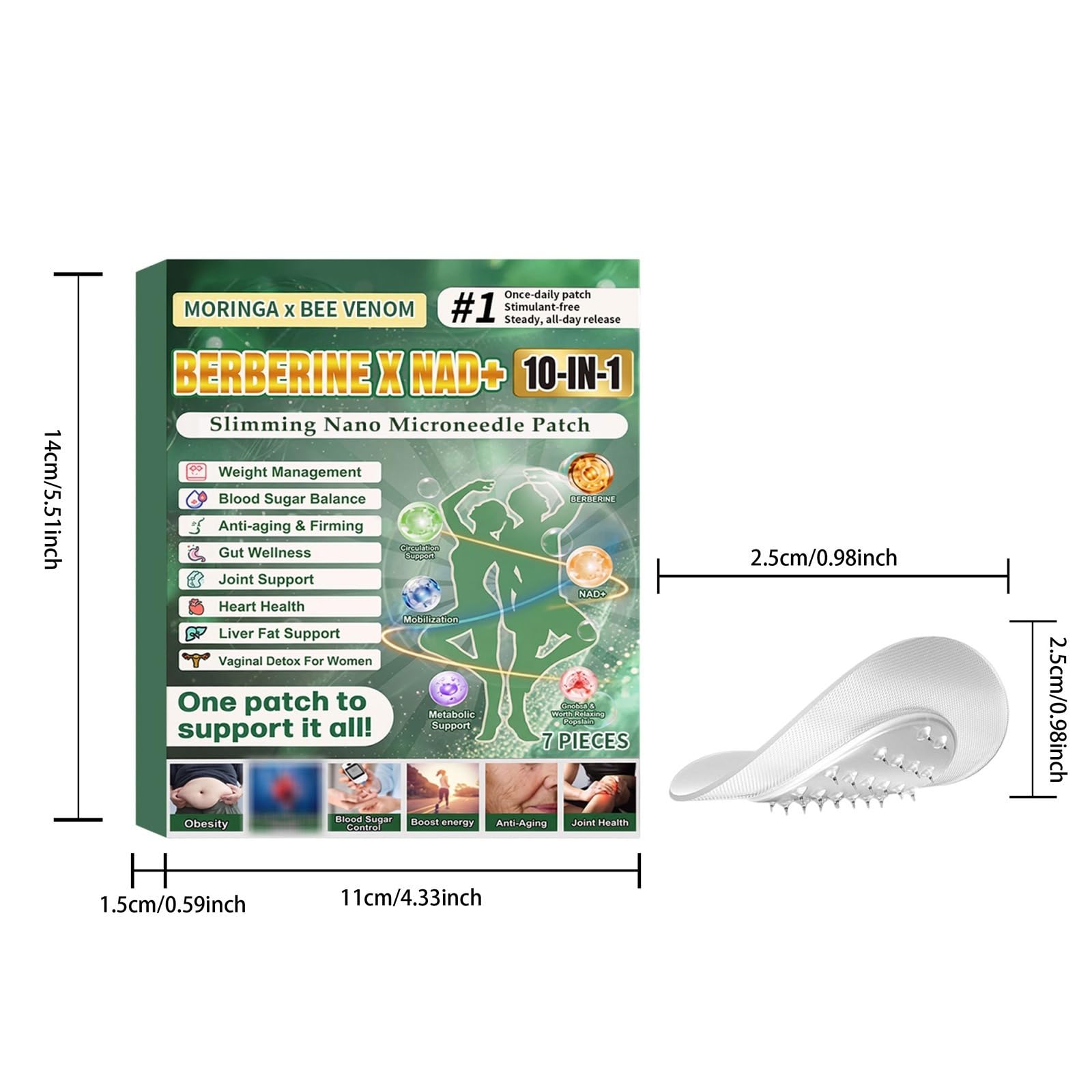 Plaster odchudzający Nano Microneedle, Plaster Moringa x Berberine 10 w 1, naturalne składniki, łatwa w aplikacji, niewidoczna pod ubraniem, idealna dla mężczyzn i kobiet