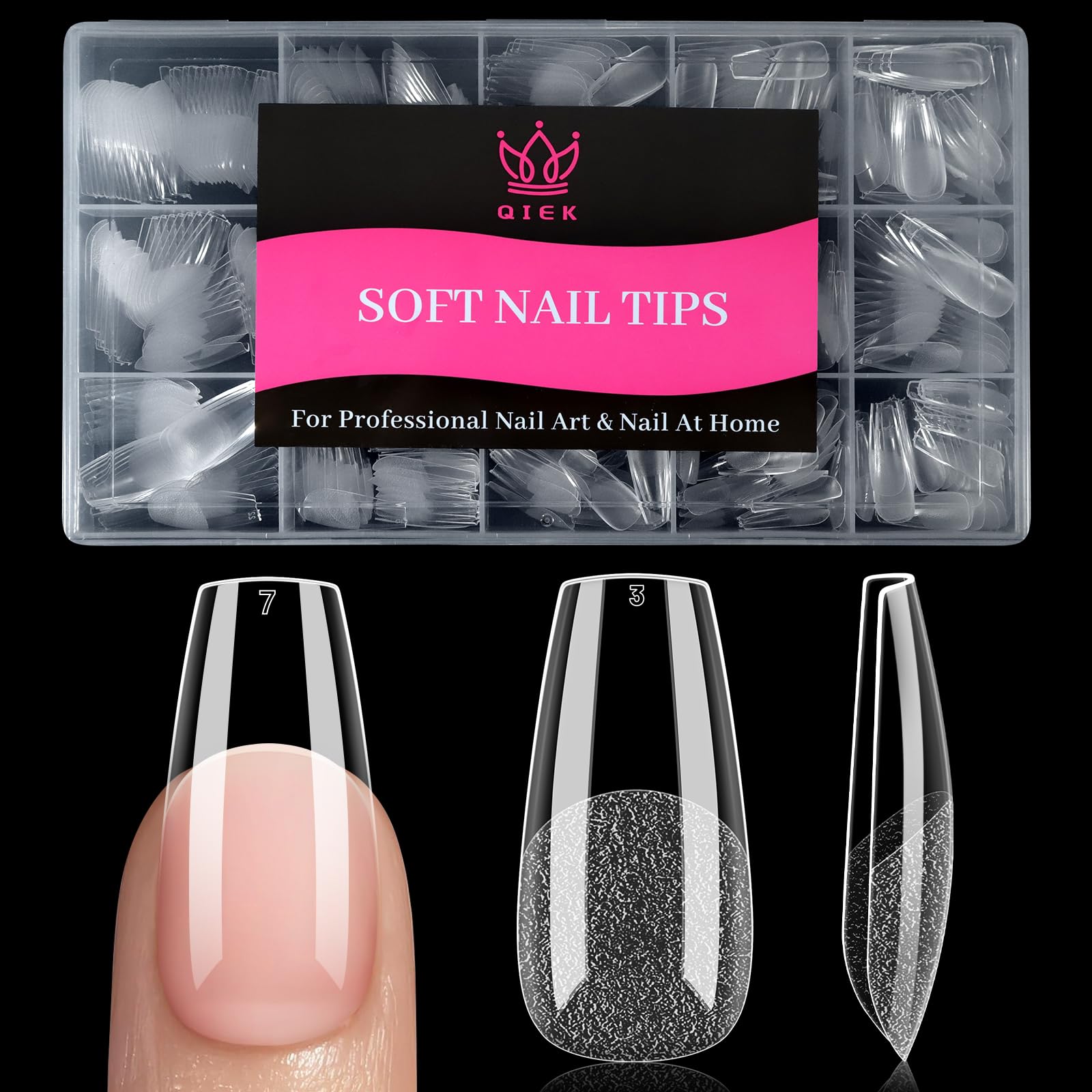 QIEK 240 Stück 15 Größen Nail Tips für Gelnägel Medium Coffin Soft Gel Nageltips Full Cover Nail Tips Pre-Shaped Press On Nails Kein Feilen Erforderlich Fake Nagel Tips für Home DIY Nageldesign