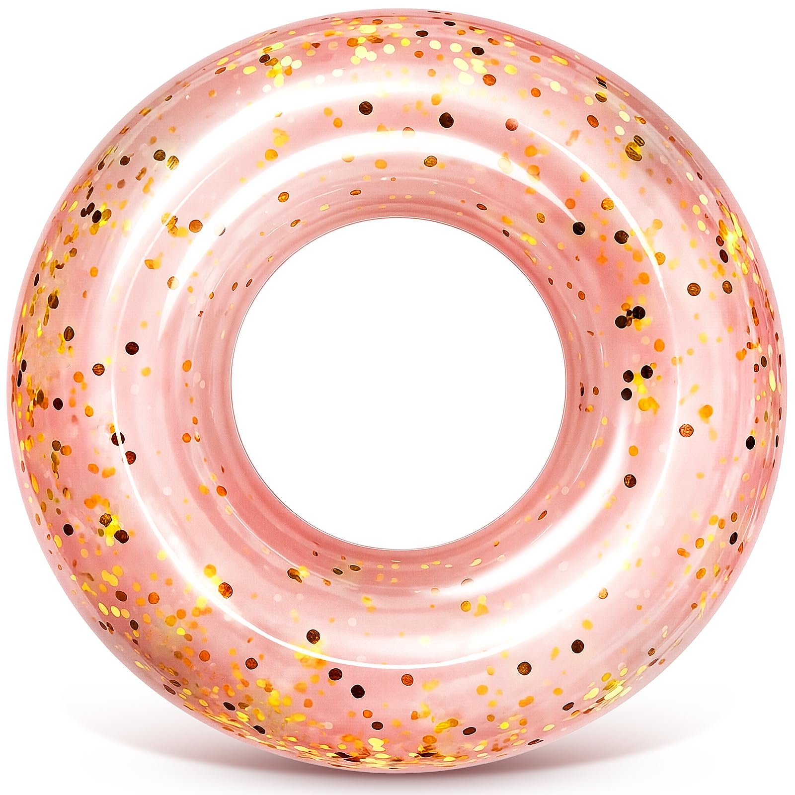 ShinyRelief 1 Pcs 42 Inch Large Inflatable Pool Float Tube for Adults Inflatable Swim Ring Colorful Glitter Sparkly Confetti Swim Ring Beach Summer Swimming Pool Float (Rose Gold)