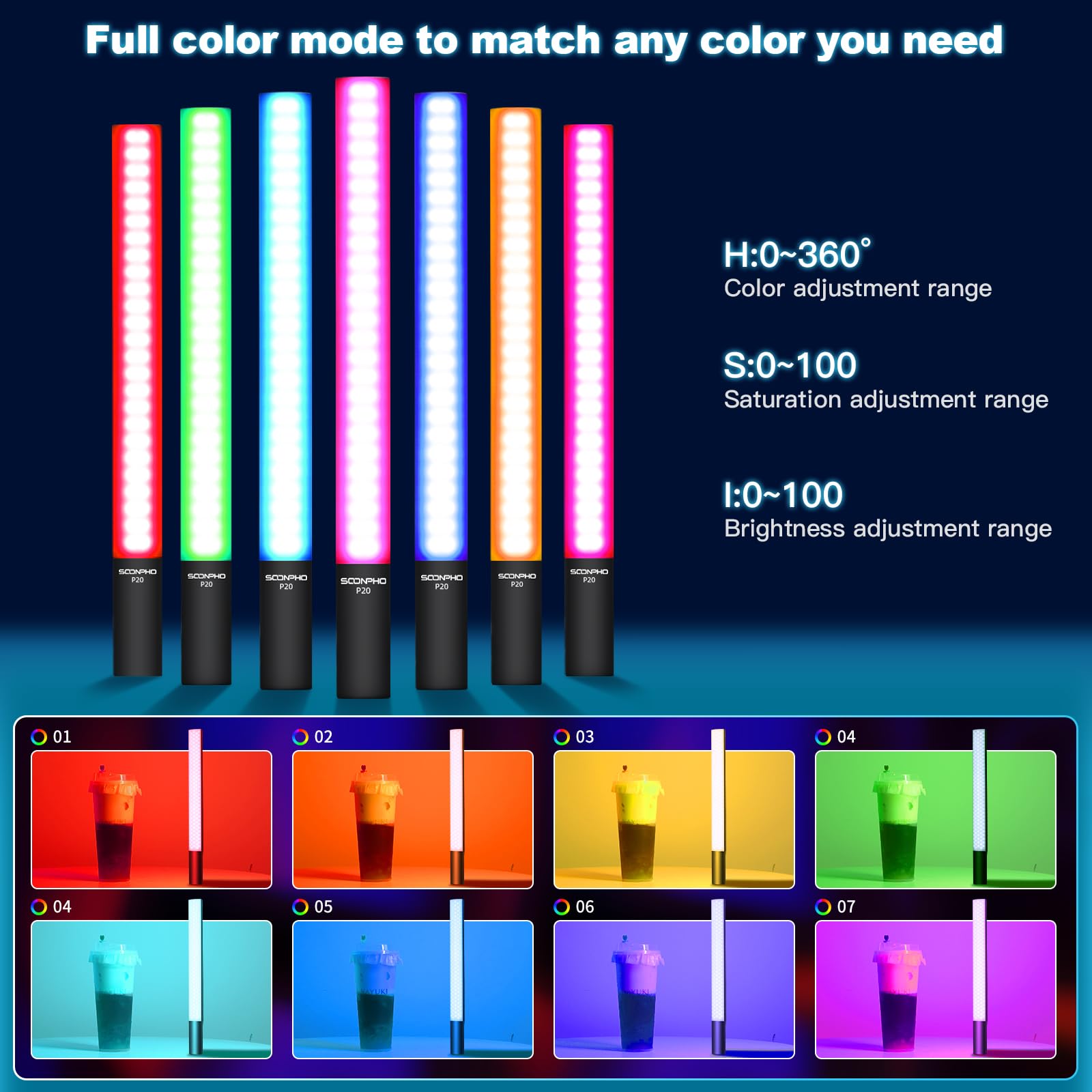 soonpho Soonpho Video Light Stick Tubo luminoso LED RGB per Studio 2500K-8500K CRI≥97 TLCI≥97