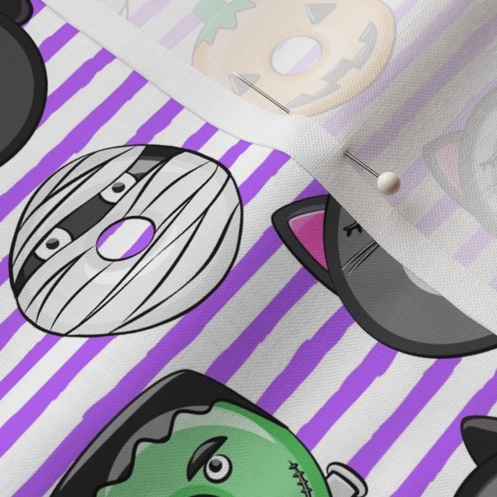 Spoonflower Fabric - Halloween Donuts Purple Stripes Monsters Pumpkin Black Cat Vampire Printed on Petal Signature Cotton Fabric by The Yard - Sewing Quilting Apparel Crafts Decor