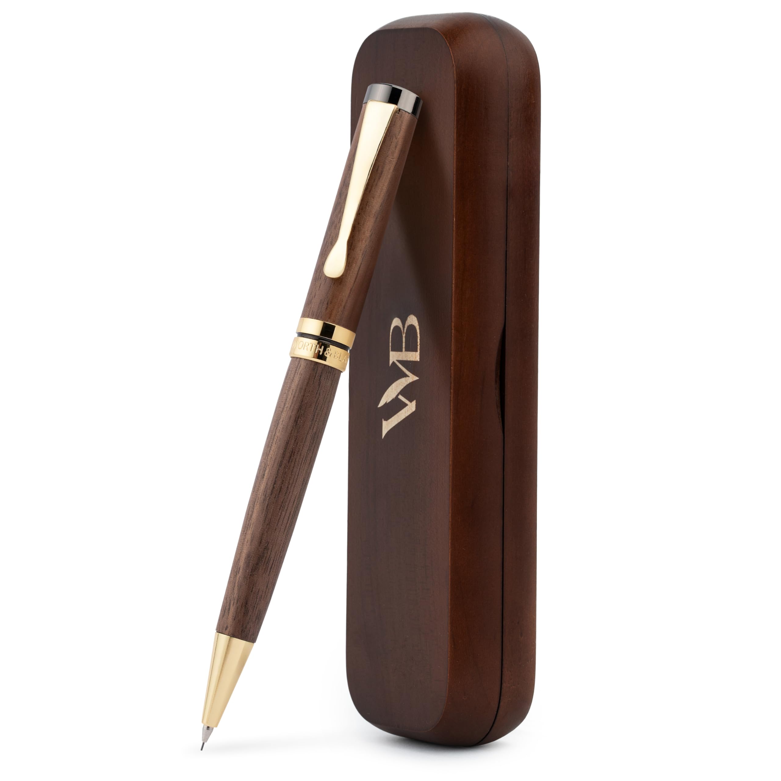 Wordsworth & Black Luxury Bamboo Mechanical Pencil Set – 0.7mm Precision Twist Advance – Writing, Drafting & Sketching for Architects & Engineers – 20 HB Led Pencils 0.7mm Pack, Gift Box [Brown wood]