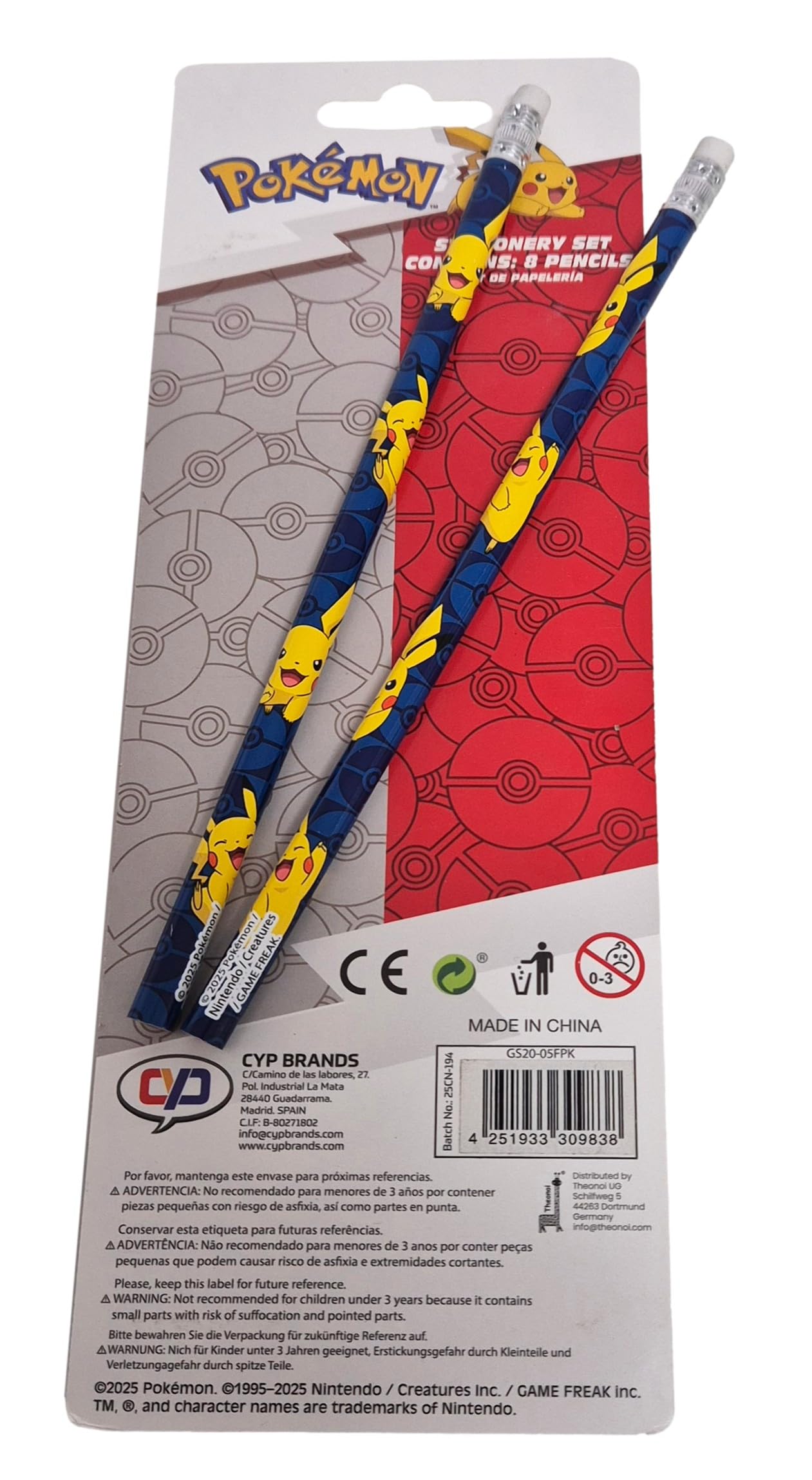 Pokémon Set di articoli di cancelleria per bambini 8 pezzi Pikachu