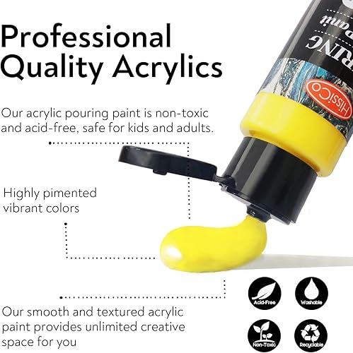 Miniatura 4 de 43 piezas de pintura acrílica para verter de 36 botellas (2 onzas2.0 fl oz), 32 colores surtidos para pintura acrílica premezclada de alto flujo,