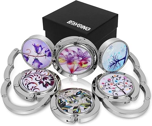 Colgador para bolsos, juego de 6 ganchos plegables para bolsos, con patrón mixto, colgador de mesa, soporte para bolso para mujer, para mesas de