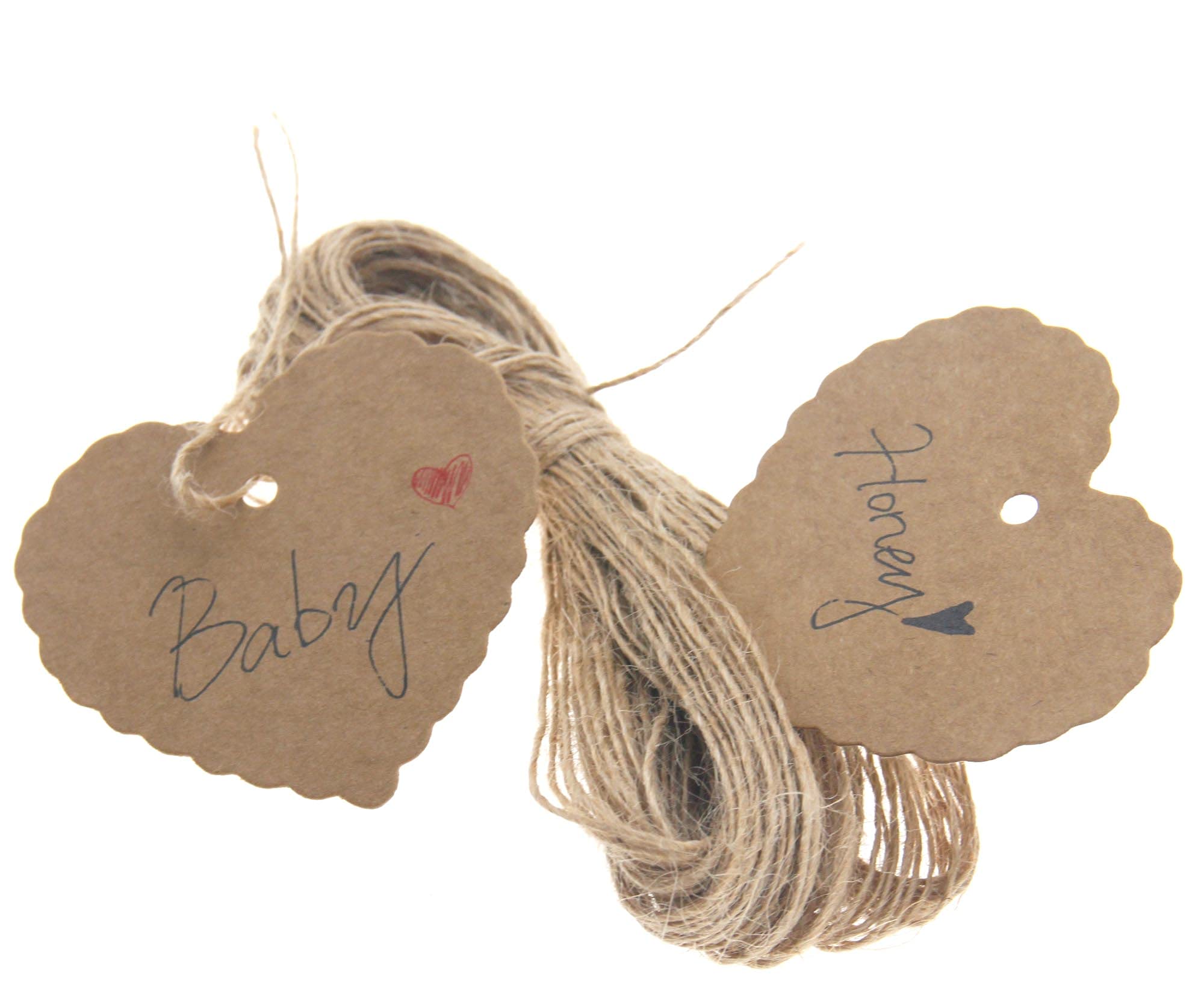 120 Etichette Regalo A Forma Di Cuore In Carta Kraft Con Spago Di Iuta - 9x4 Cm, Ideali Per Confezioni Regalo, Bomboniere, Segnalibri, Decorazioni Fai Da Te E Matrimoni - 3