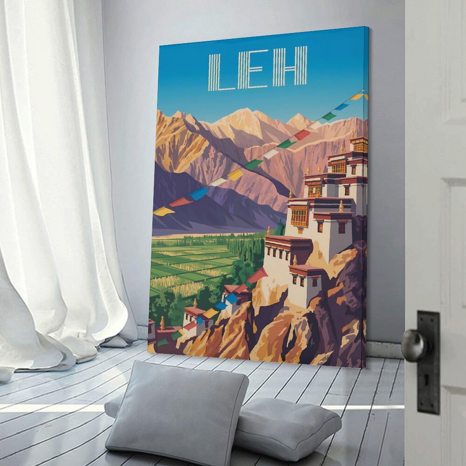 Junmoney Frame-Style-10 Leh, India Travel Room Decor Wall Art 24X36inch(60X90cm), For Bedroom, Guest Room Or Reading Nook, An Easy Wall Refresh For Bedrooms