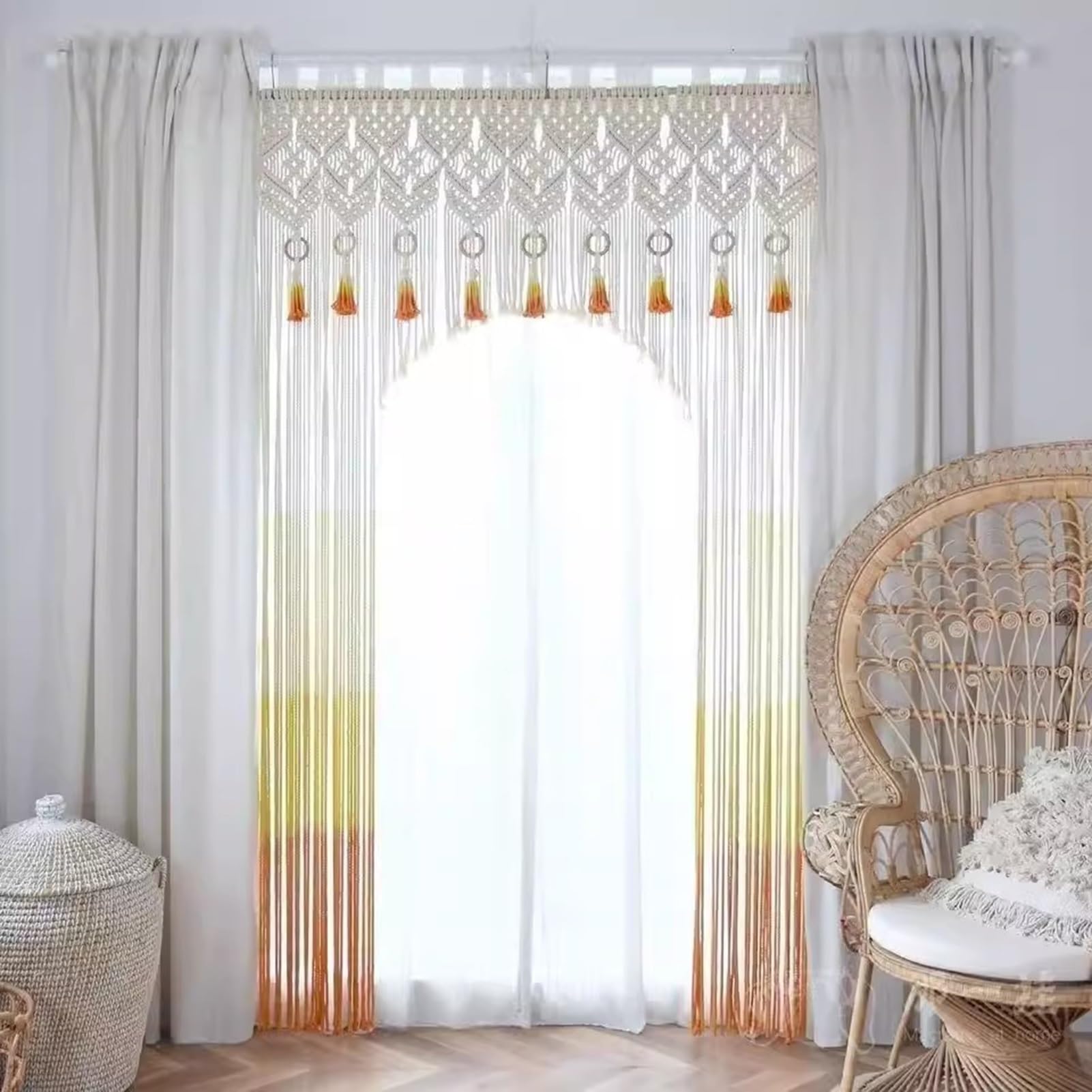 Rideaux en macramé Rideaux en Macramé Tissés À La Main pour Fenêtres, Rideau Suspendu Mural en Macramé, Cantonnière De Fenêtre en Macramé en Coton(39.4x70.9in)