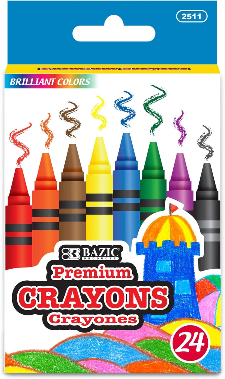 BAZIC Crayons 24 Color, s Coloring Crayon Set, Non Toxic Drawing Crayons for School Art, Gift for Kids (24/Pack), 72-Packs