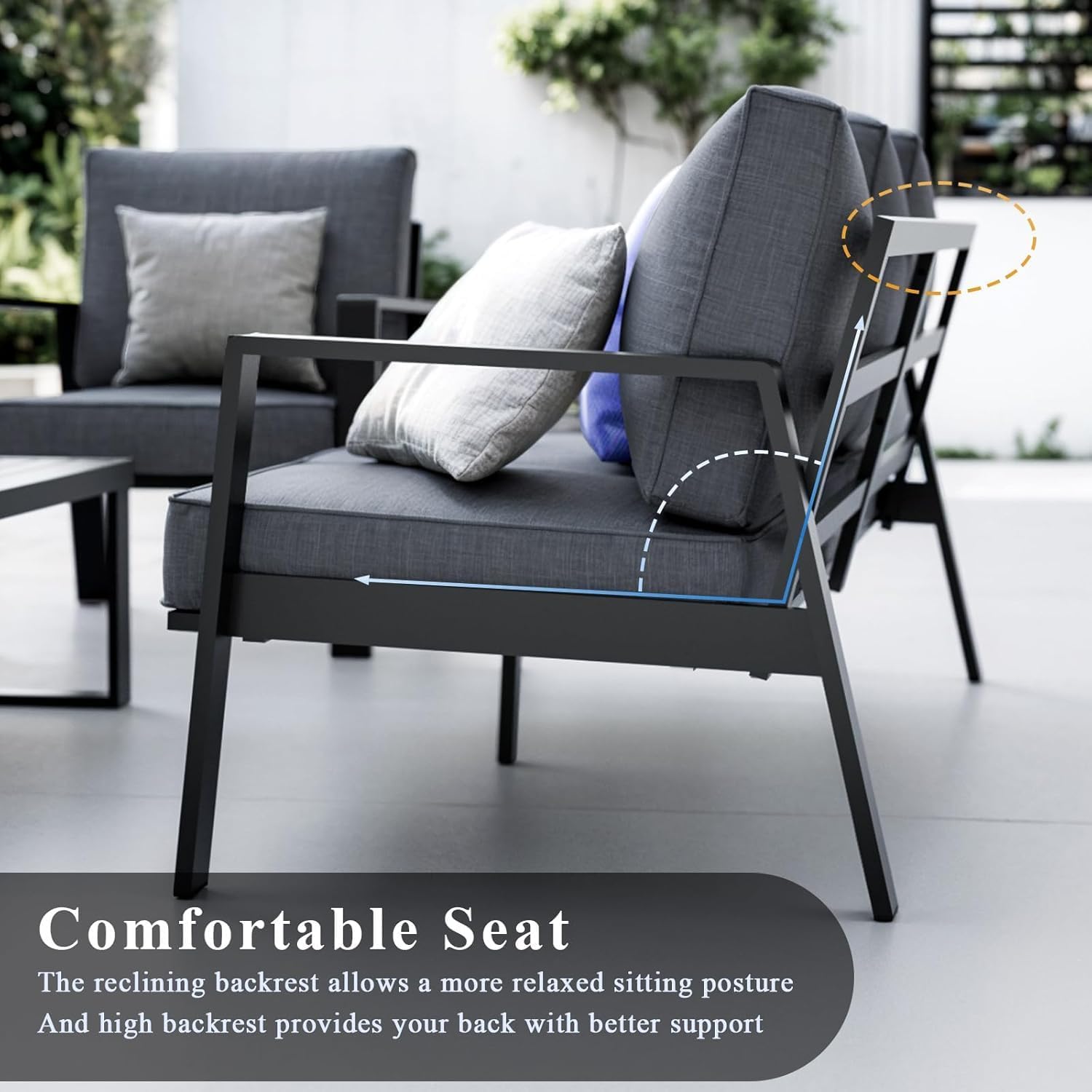 Outdoor Couch 3-Seat All-Weather Metal Outdoor Sofa, Oversized Patio Couch, Aluminum Patio Sofa with 5" Cushions (Black/Dark Grey)