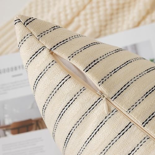 Miniatura 2 de Kevin Textile - Juego de 2 fundas de almohada rectangulares, fundas de almohada decorativas de lino a rayas para sofá, dormitorio, sala de estar, 12