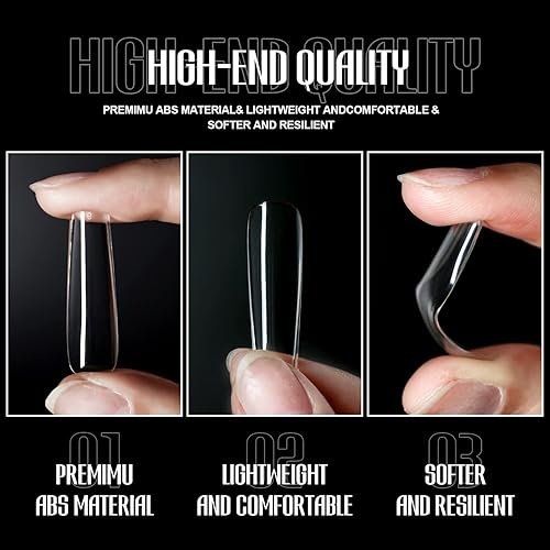 Miniatura 3 de Michelle 504 puntas de uñas postizas de almendra, uñas postizas a presión de ataúd, puntas de uñas de gel cuadradas preformadas para cobertura