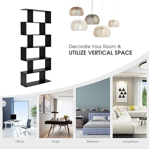 Miniatura 31 de Giantex Estantería geométrica blanca, de madera en forma de S, 6 niveles, moderna, independiente, decorativa, para dormitorio, sala de estar