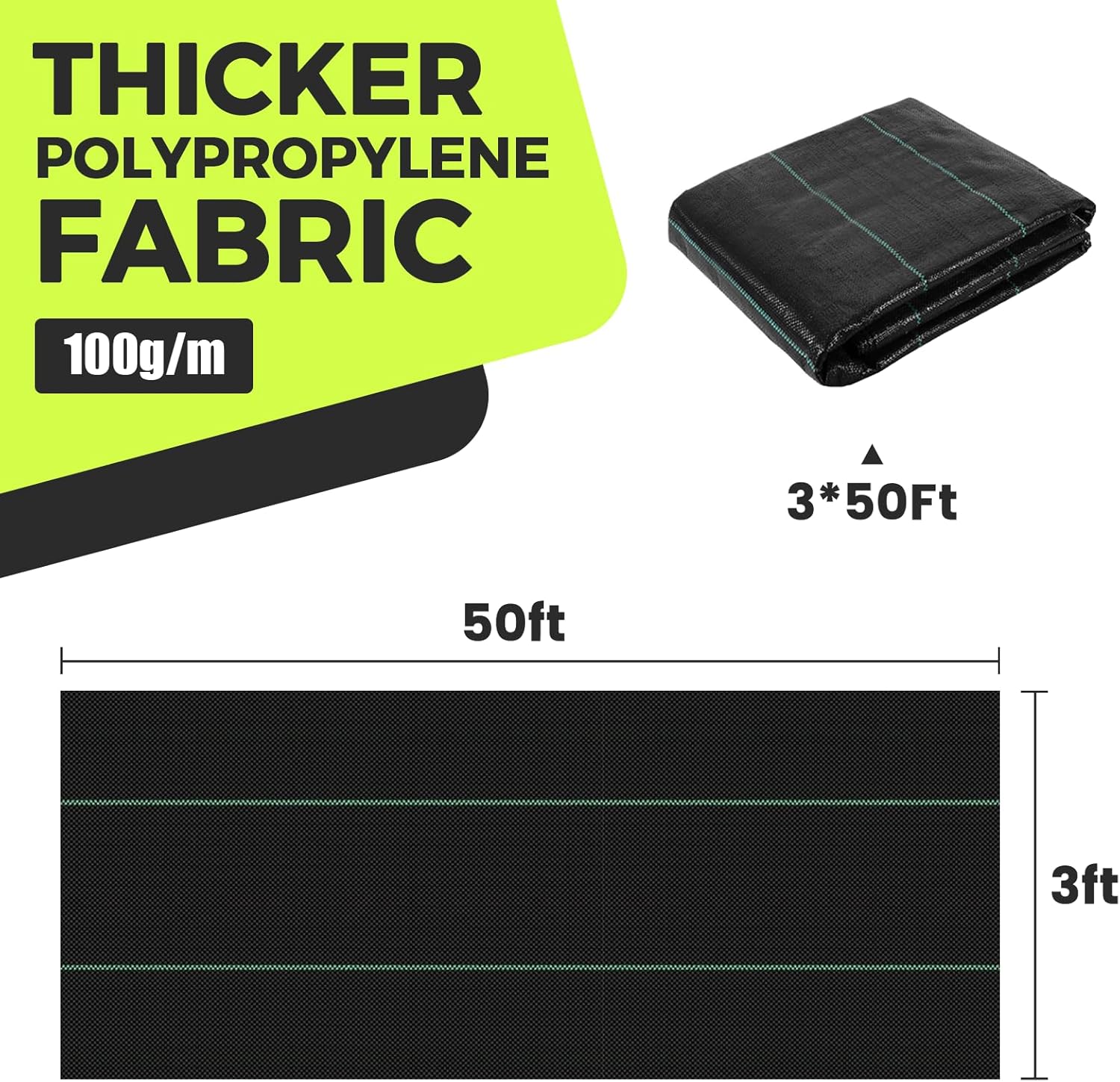 Weed Barrier Fabric Landscape Driveway Fabric Heavy Duty Garden 3ft x 50ft Landscaping Fabric Outdoor Weed Mat Weed Control Gardening Mat Geotextile Fabric