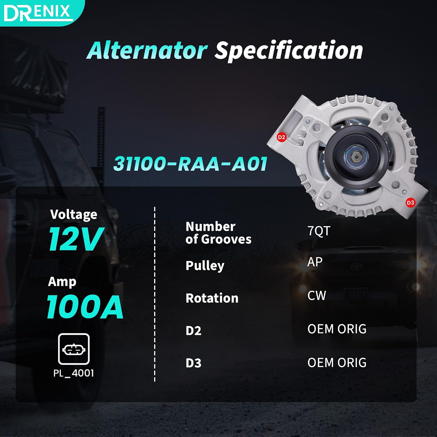 Upgraded High Output Alternator 31100-RAA-A01 For/Honda CR-V 2007-2009, Civic 2006-2010, Accord 2003-2007, Element 2003-2009, TSX 2004-2008, For/Acura CSX 2006-2008, 2.0L 2.4L, 12V 100Amp CW 7-Groove