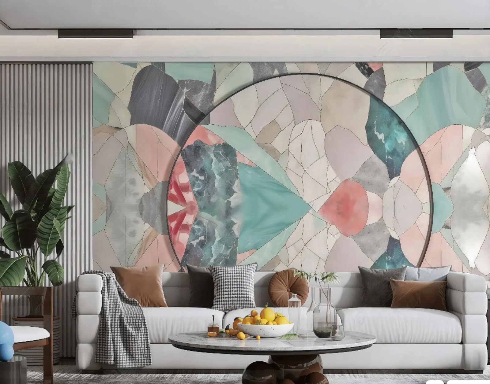 Tapeta nowoczesna minimalistyczna kolorowa geometryczna blok kolorów łączenie marmuru TV sofa tło tapeta ścienna salon sypialnia jadalnia mural, 3D, 430 x 300 cm