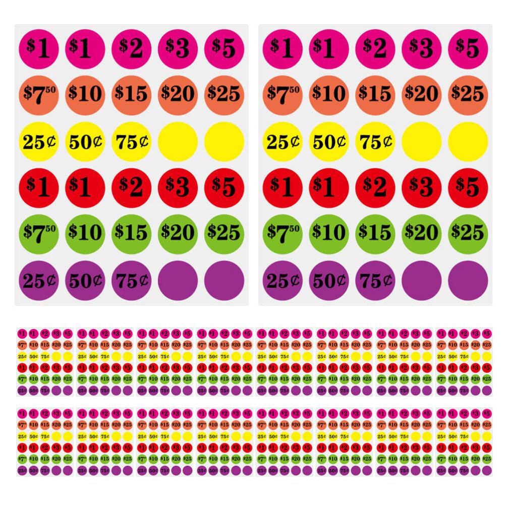 HOODANCOS Label Stickers for Containers 6 Bags of Bright Round Stickers for Supermarket Sale Pricing