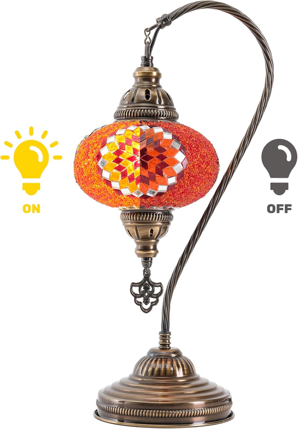 Mozaist Turkish Lamp, Swan Neck Mosaic Table Lamp, Moroccan Decorative Glass Antique Bohemian Vintage Lamp Shade, Tiffany Desk Bedside Stained Glass Lamp with US Plug and E12 Socket