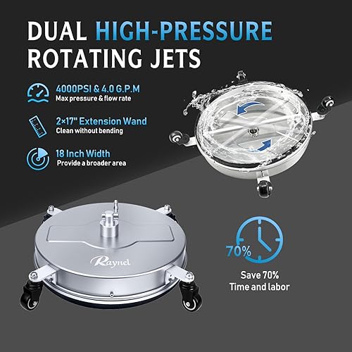 Miniatura 3 de RAYNEL - Lavadora a presión de 18.0 pulgadas, limpiadora de superficies con 4 ruedas, carcasa de acero inoxidable, enchufe rápido de 1/4 pulg., 2
