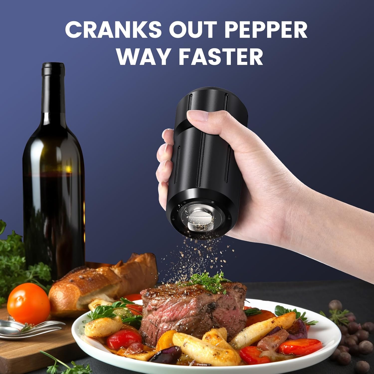 Luvan Pepper Grinder With Magnetic Bottom, Heavy Duty High Output Aluminum Manual Pepper Mill, Adjustable Coarseness Stainless Steel Burrs, Refillable Spice Grinder for Home Kitchen Restaurant