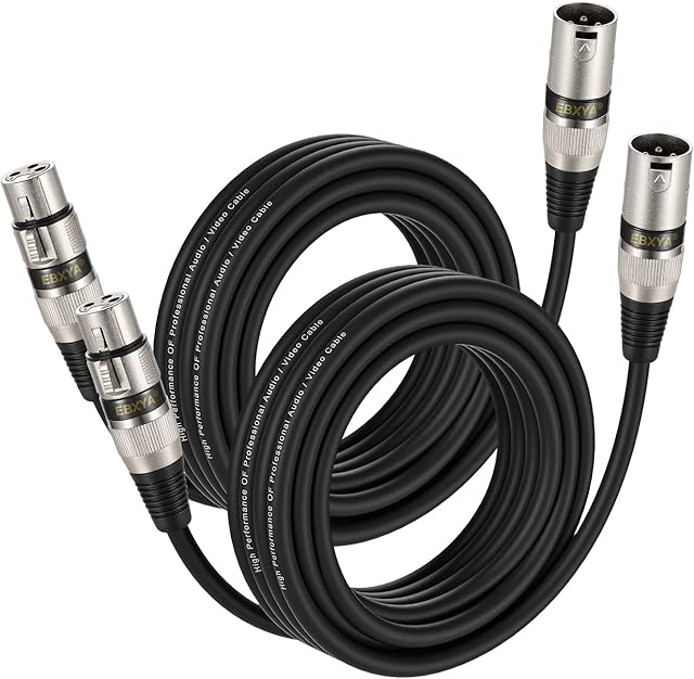EBXYA XLR Cable Microphone Cable 6M 2-Pack Male to Female Balanced XLR Microphone Lead XLR Patch Cables for Mic Mixer, Recording Studio