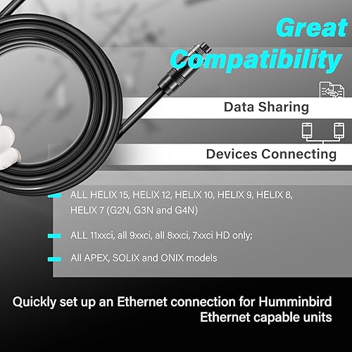 Vista 21 de 720073-6 - Cable Ethernet de 5 pies como EC 5E de repuesto para Humminbird, color negro, apto para hélice, APEX, SOLIX y Onix
