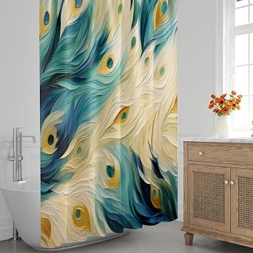 Tavisto Painting Peacock Feather Shower Curtain 48 x 72 Inches Bath Curtain Washable Fabric Shower Curtains with 12 Hooks for Farmhouse Bathroom Decor