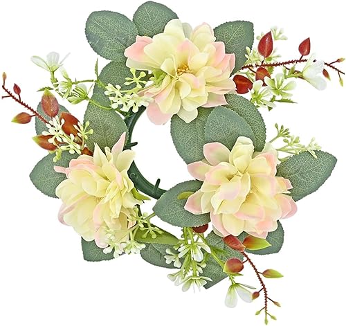 Fenteer Anillos de vela, coronas para velas cónicas de flores sintéticas, guirnalda de velas con hojas artificiales para habitación de granja, rosa