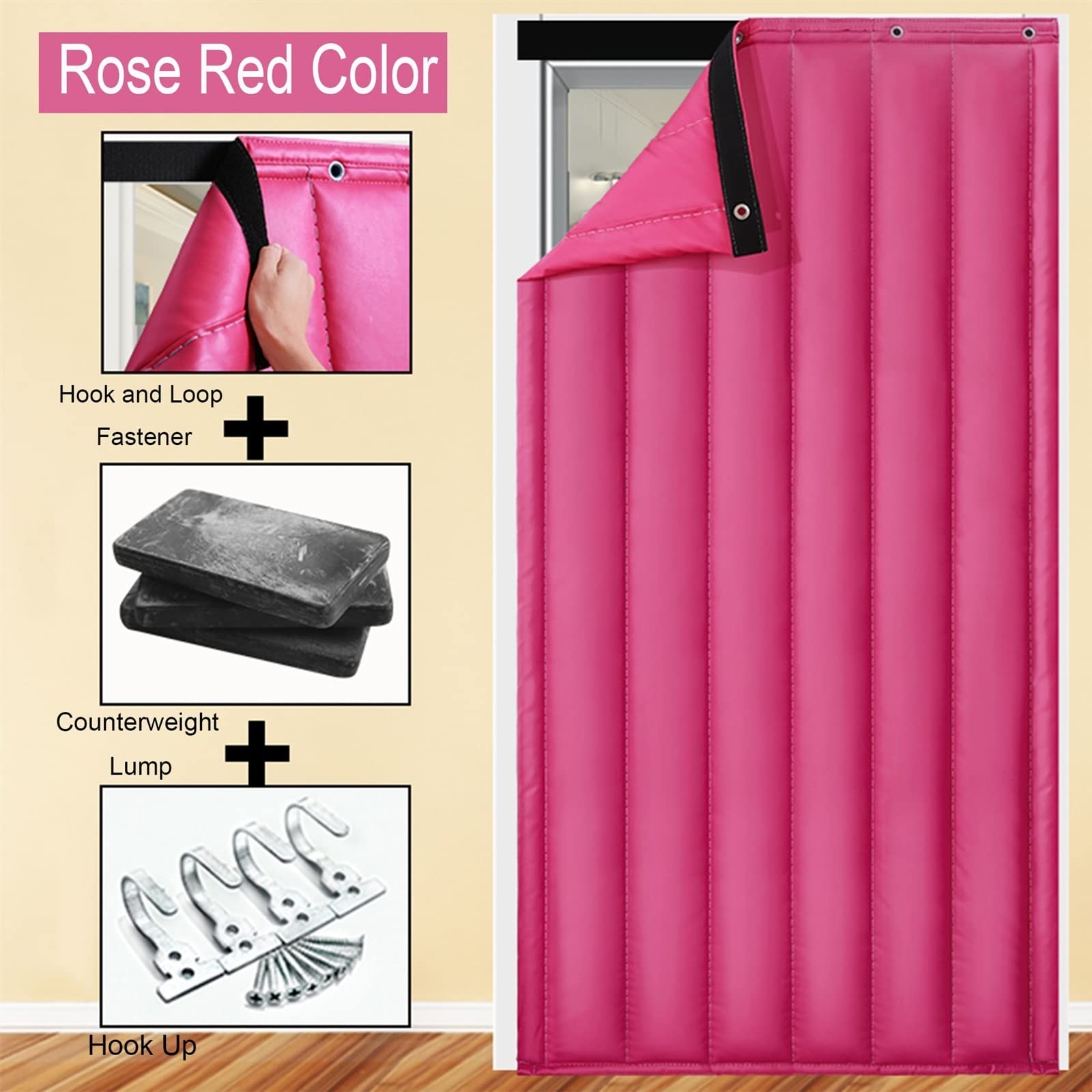Tenda per porta insonorizzata resistente per inverno coperta in cotone isolante termico per porta e finestra rosa rossa personalizzabile