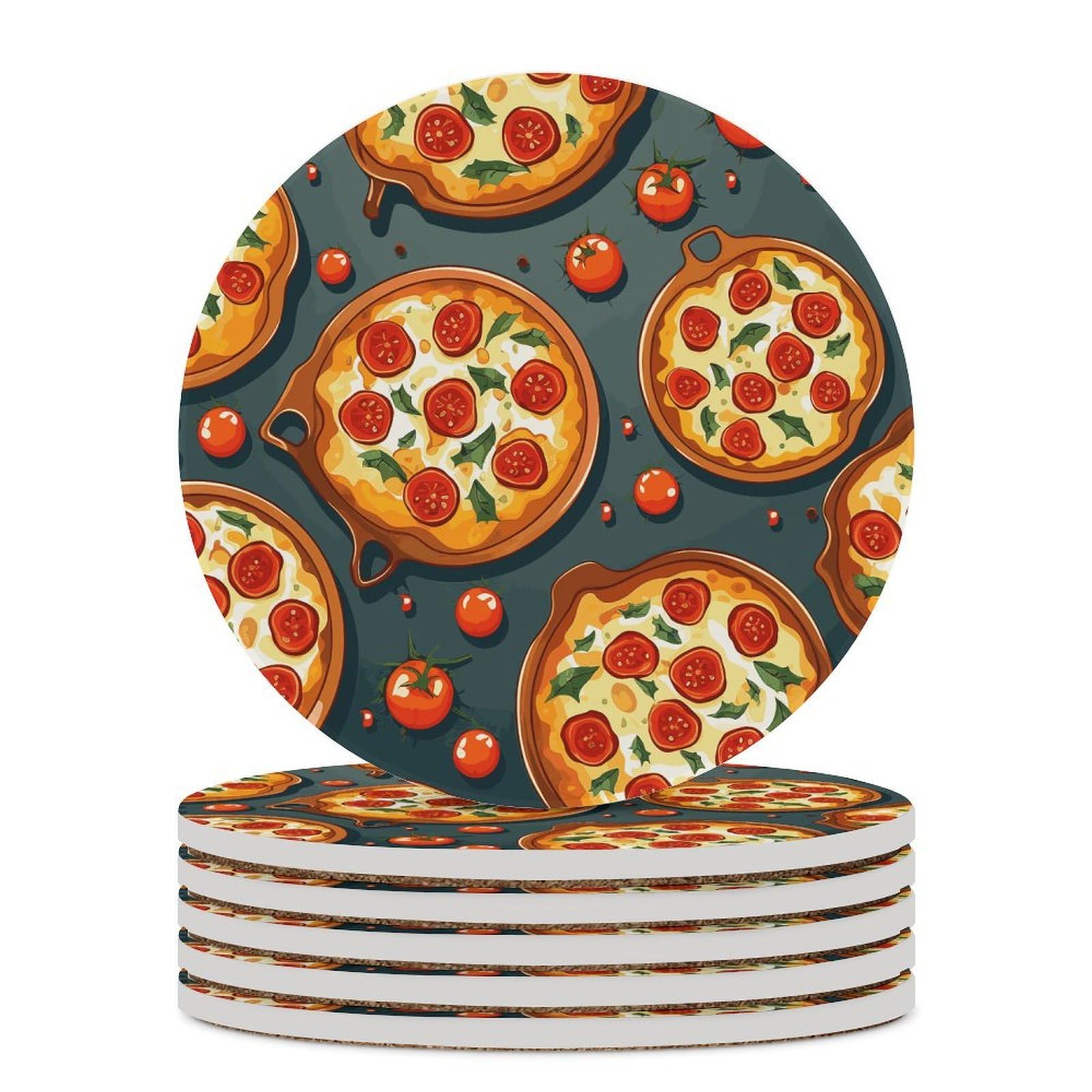 Pizza Food Coaster with Cork Base Drink Coasters for Coffee Table Decor Modern Cup Coasters with Non-Slip & Heat-Resistant Cute Ceramic Table Coaster for Home Dining