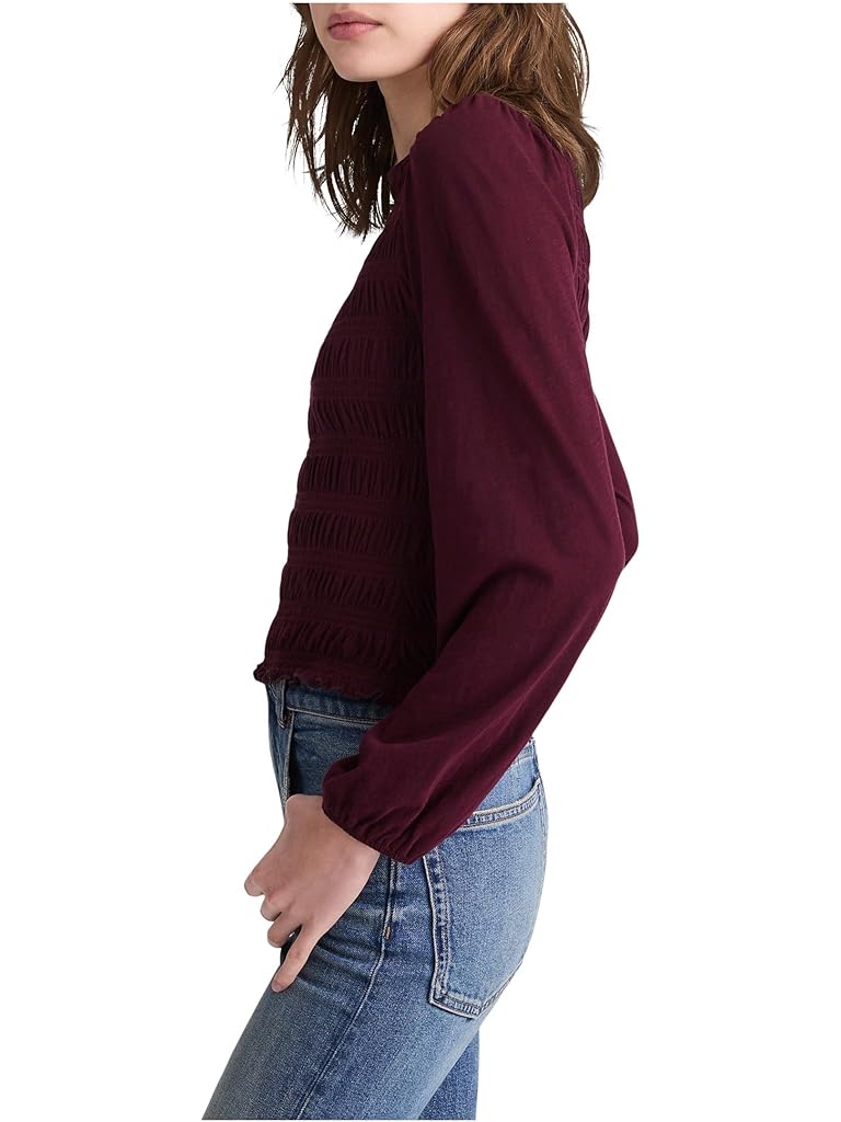 Burgundy Madewell Bonytail Elbow Sleeve Smocked Top