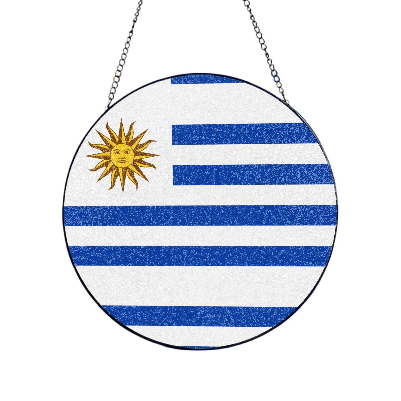 Phayah Flag Of Uruguay Print Glass Window Hanging Sun Catchers Suncatcher Decor For Birthday For Home Garden Porch 10in（25cm）