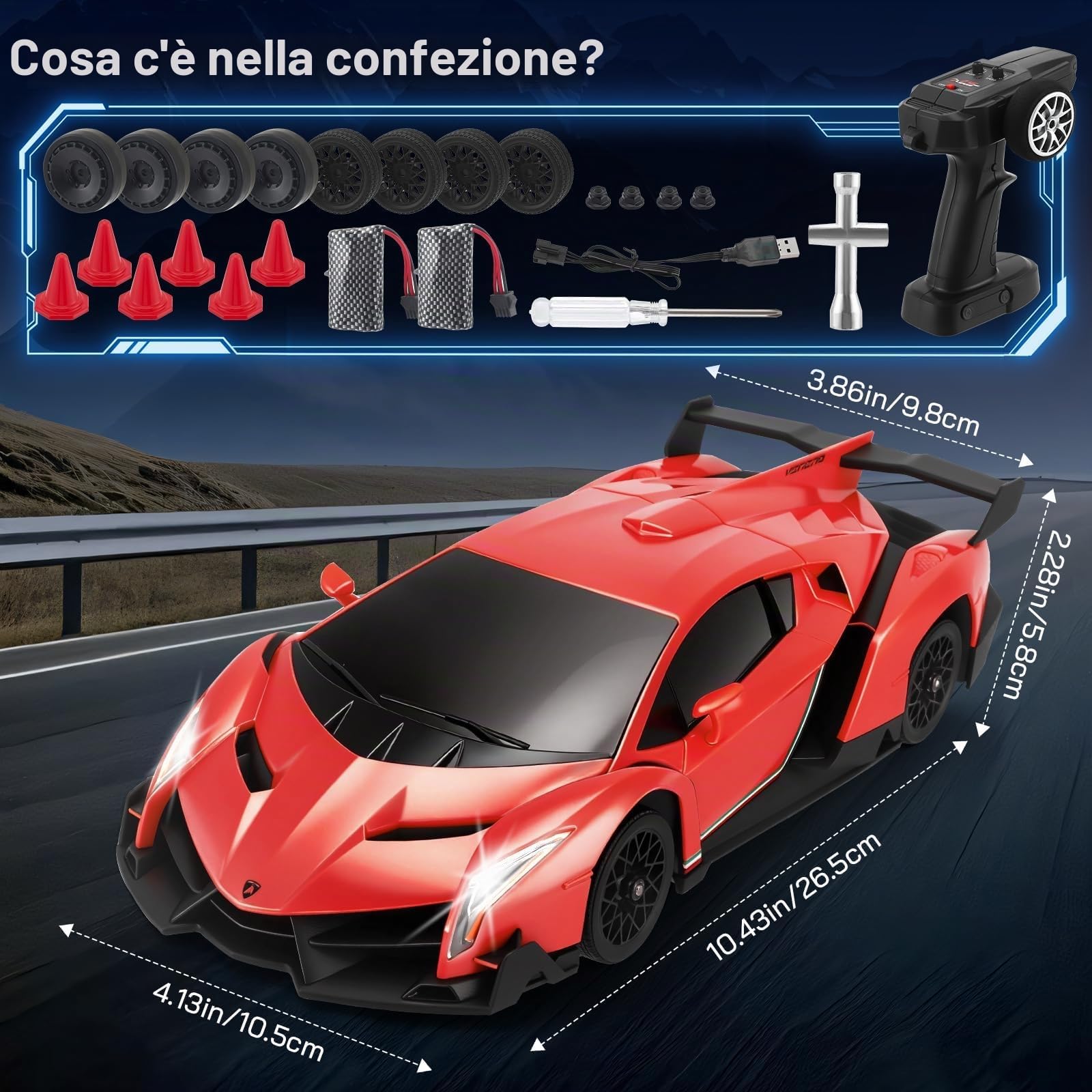 Lamborghi-ni, Scala 1:18, 4 ruote motrici, 35 km/h, con acceleratore proporzionale, illuminazione a LED, per bambini 6-12 anni