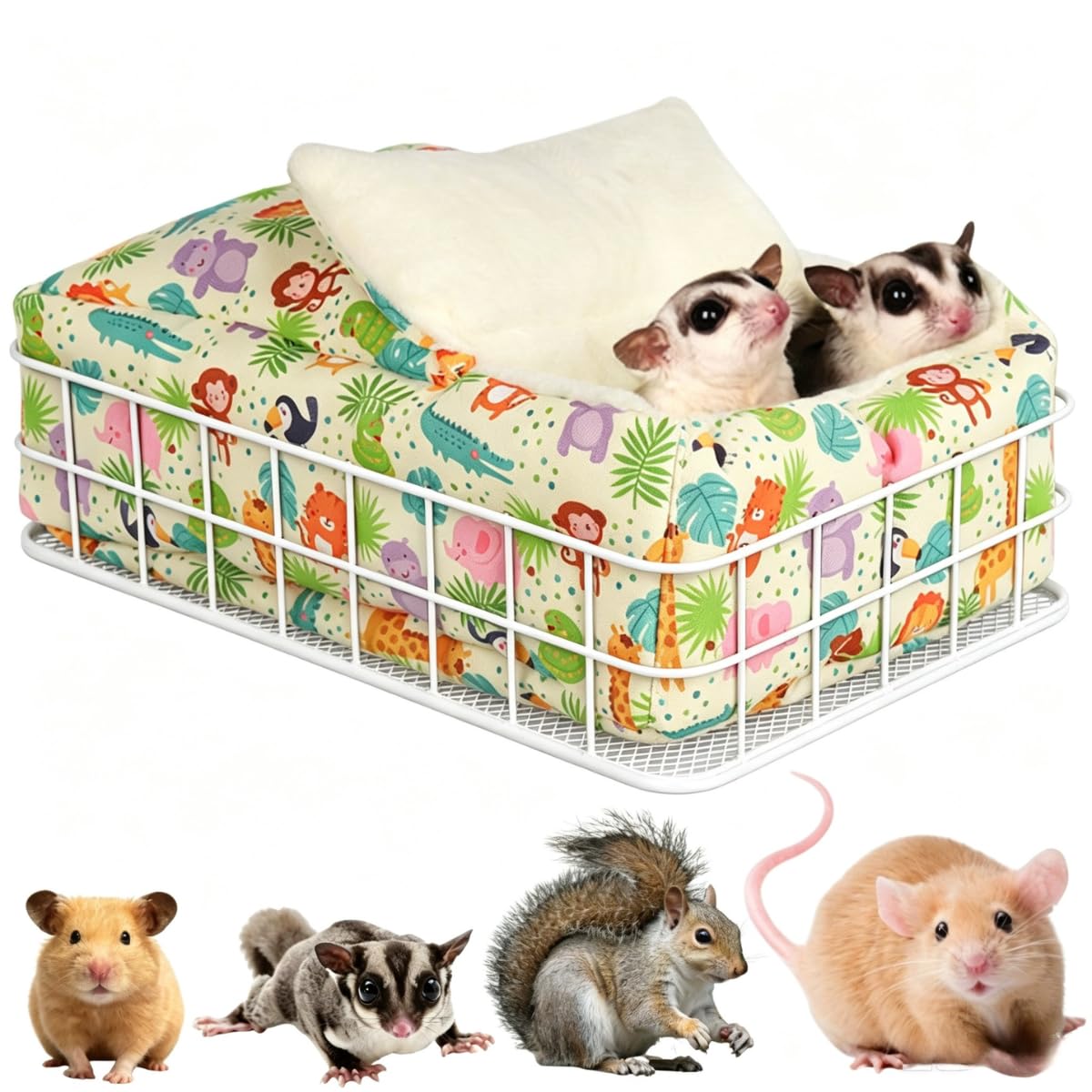 Hamaca de ratas para jaula a prueba de masticación, cama cálida, cesta de hierro colgante de animales pequeños, accesorios y hábitats de jaula de hurón, alfombrilla extraíble para hámster, deslizador