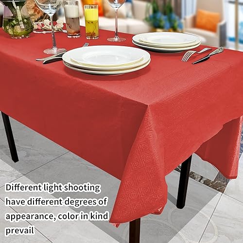 Miniatura 2 de Mantel de papel rojo, 6 unidades, 54 x 108 pulgadas, rectangular, 3 capas de papel y plástico, para bodas, banquetes, restaurantes