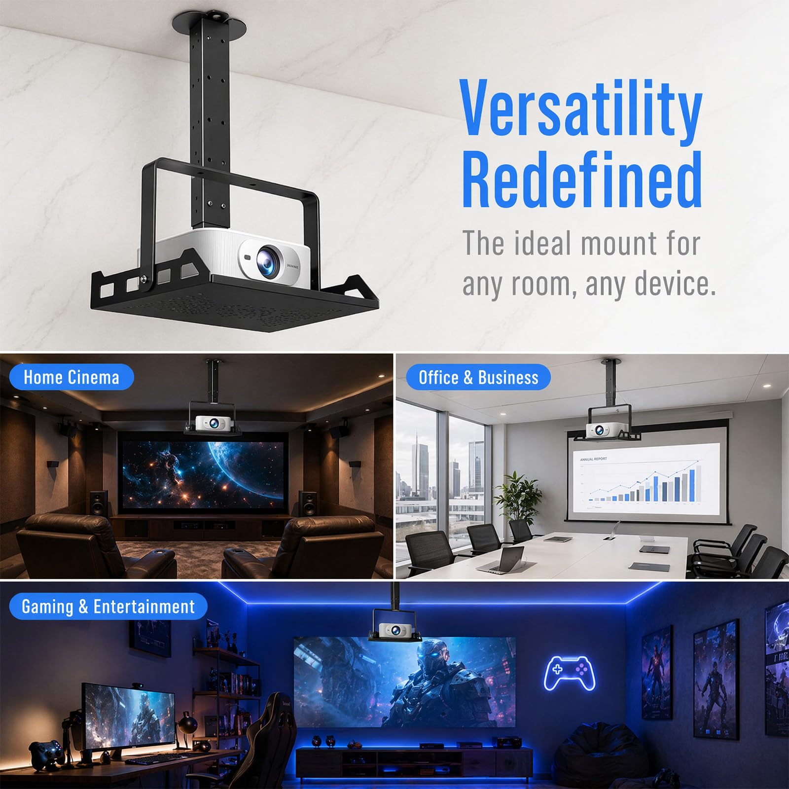 Fixation au plafond pour projecteur avec plateau, support de projecteur