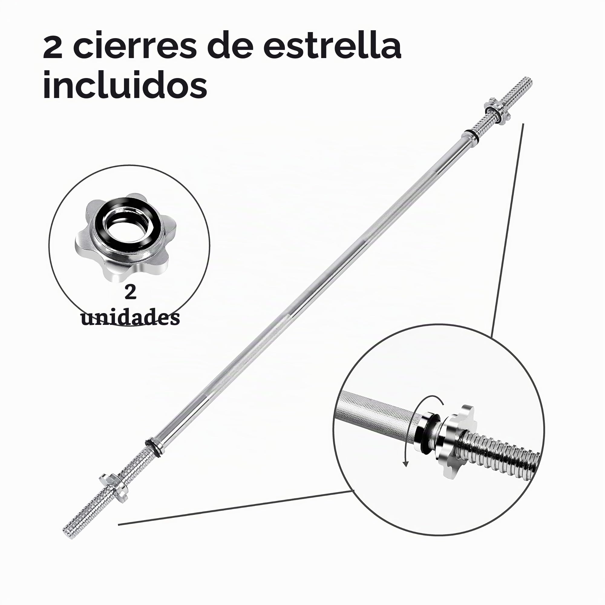 wuuhoo® Barra de Pesas Henry - 180cm / 150 cm / 120 cm Barra de Pesas 25mm, Barra de Acero Cromado con Cierre de Estrella -