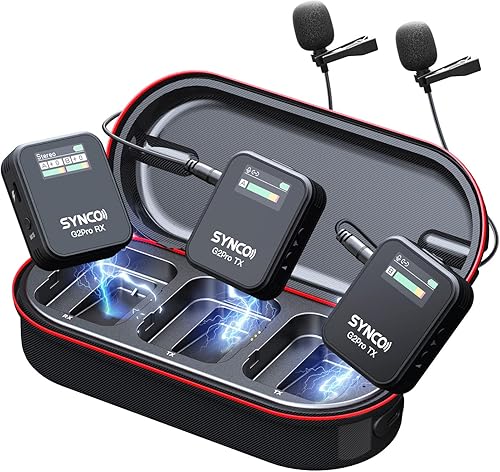 SYNCO Micrófono de solapa inalámbrico, G2(A2) Pro 2.4G, micrófono de doble solapa de 656 pies y 8 horas para vlog de clase en línea, transmisión en