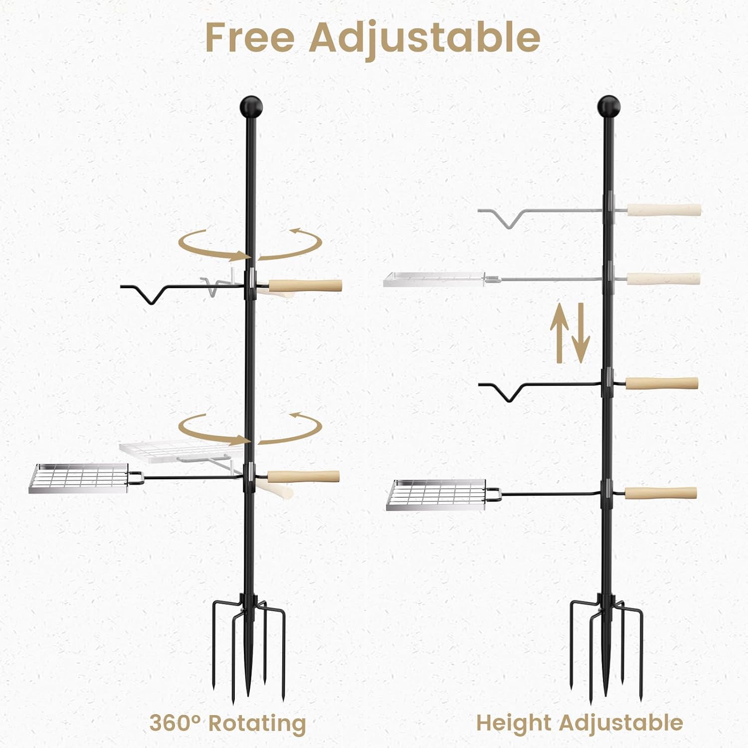 Campfire Grill Grate, Fire Pit Grill Grate with 360°Swivel Handle, Open Fire Cooking Equipment, Over Fire Camp Grill, Portable Camp Grill for Outdoor Camping BBQ, Stainless Steel Grate